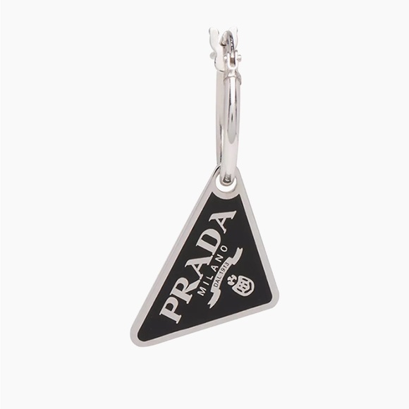 Prada Black and Silver Triangle Single Earring - Right - Picture 1 of 3